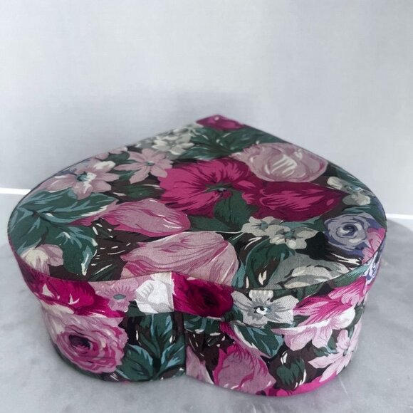 Heart-Shaped Floral Fabric Box Storage Trinkets Jewelry Keepsakes Dressing Table - Picture 5 of 12